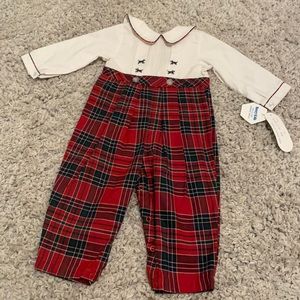 Vintage Rosey Kids Red & Black Plaid Romper, Size 12 Months